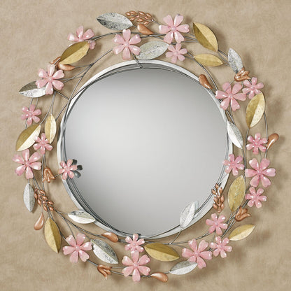 Touch of Class Wildflower Reflections Floral Round Wall Mirror Pink 33" Dia.x2 D