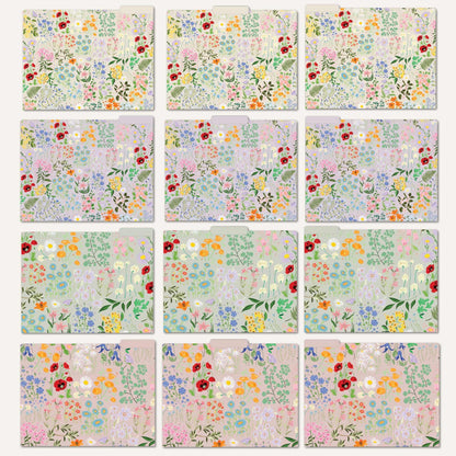 bloom daily planners Decorative File Folders - Set of 12 Letter Size (8.5” x 11”) Organizers, 1/3 Cut Tabs - Aesthetic Floral Folders for School & Office - Garden Party