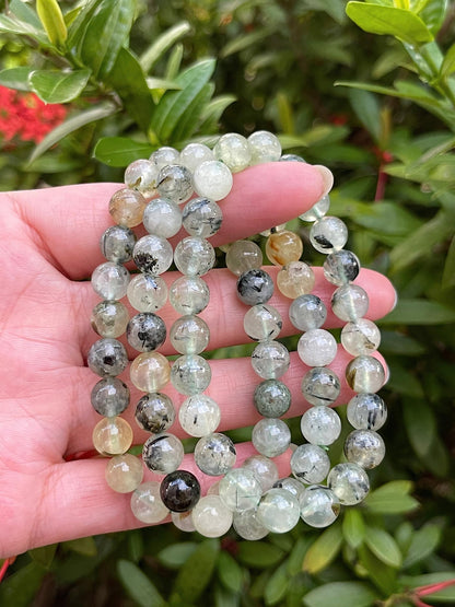 GAF TREASURES Green Prehnite Crystal Bead Bracelet 7-8mm, Genuine Green Prehnite Stretch Gemstone Bracelet, Healing Crystal Bracelet, Gift for Men & Women (1)