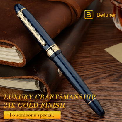 BEILUNER 319 Piano Blue Lacquer Rollerball - Stunning Luxury Pen with 24K Gold, Heavy, Schneider Black Ink Refill, Best Gift Set for Men & Women, Professional, Executive Office, Fancy Classic Pens
