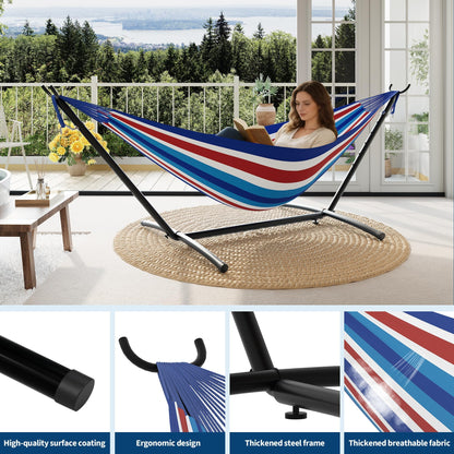 Double Hammocks with Stand for Outside, Portable Space Saving Heavy-Duty Steel Stand for Indoor Outdoor Patio with Carrying Bag, 450 lbs Capacity