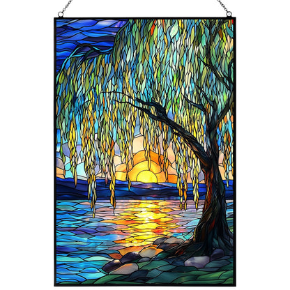HYPESTYLE Customized Vertical Rectangle Willow Tree Suncatcher Stained Glass Window Hangings Sun Catchers Colorful Ornament Gifts for Women Mom Wife Christmas Halloween Housewarming