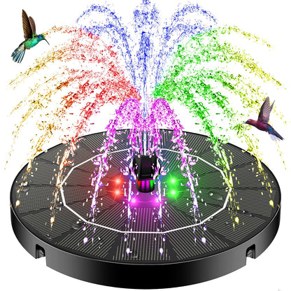 SZMP Solar Water Fountain, 2026 Upgrade 3.5W Solar Bird Bath Fountain Pump with Color LED Lights, 7 Nozzles & 4 Fixed Rods for Garden, Patio, Pond, Pool, Fish Tank, Outdoor Water Feature