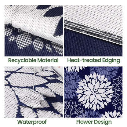 LuxStep Outdoor Rug Waterproof Outdoor Plastic Straw Rug Reversible Patio Rug Mat Outdoor Decor Large Area Mats for RV, Picnic, Backyard, Deck, Balcony, Porch, Beach, Camping, 5' x 8' Blue