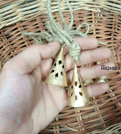 HIGHBIX Rusty Harmony Cow Bells 10 Pieces Vintage Handmade Rustic Lucky Christmas Hanging 2inch Bells (Cone Shape)