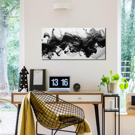 Abstract Black Wall Art for Living Room, Neutral Black and White Canvas Decorative-Picture for Home Bedroom Office, Contemporary Minimalist Printed Painting Artwork Wall-Decor, Size 40x20 Inches