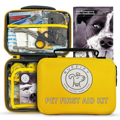 Ruffify Dog and Cat First Aid Kit – Vet Approved, 74 Essential Items Pet Emergency Kit Accessories for Car, Travel, Hunting, Hiking & Camping Gear with Mini Pouch for Home, Office & Outdoor Adventures