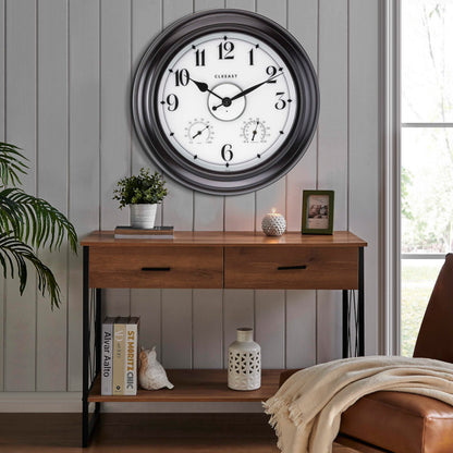 CLXEAST 24 Inch LED Self-Illuminated Outdoor Metal Clocks Waterproof, Large Lighted Outdoor Clock with Temperature and Humidity,Oil Rubbed Bronze Black,Spring Garden Decor