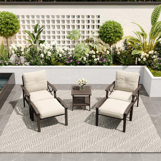 FansaFurn 5-Piece Outdoor Patio Furniture Set, Outdoor Metal Sectional Furniture with Cushions, Outdoor Conversation Seating Set with Side Table for Garden, Balcony, Deck, Backyard, Khaki