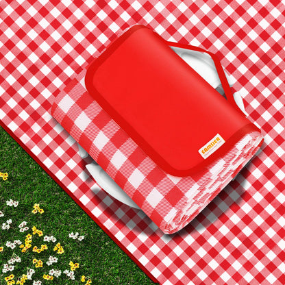 SAMSIER Outdoor Picnic Blankets Waterproof Foldable Sandproof, Large Gingham Cute Picnic Mat Washable Portable for Park Beach Camping Courtyard (Red, 60"×80")