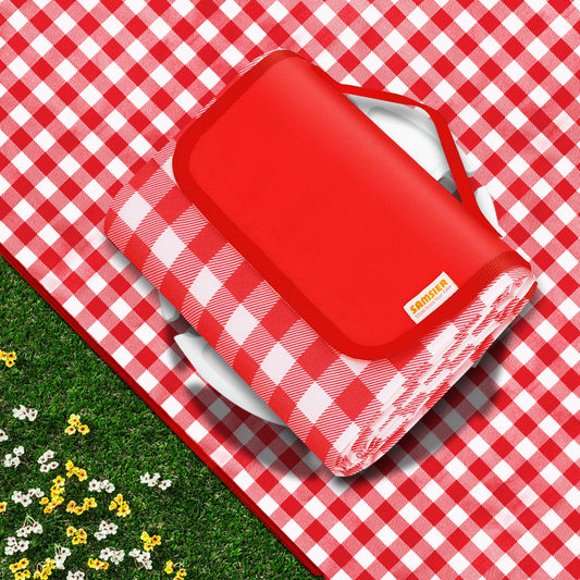 SAMSIER Outdoor Picnic Blankets Waterproof Foldable Sandproof, Large Gingham Cute Picnic Mat Washable Portable for Park Beach Camping Courtyard (Red, 60"×80")
