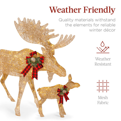 Best Choice Products 2-Piece Moose Family, Lighted Outdoor All-Weather Christmas Yard Decoration Light-Up Décor Set w/ 170 LED Lights, Ground Stakes, Zip Ties - Gold