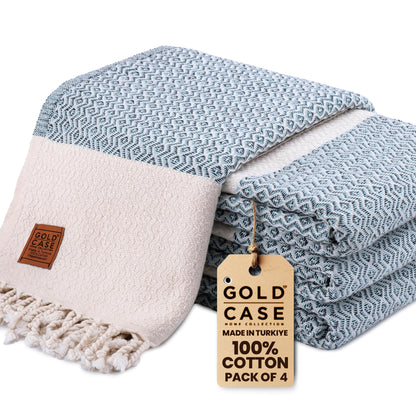 Gold CASE Turkish Beach Towel Set of 4 – 100% Cotton Large Turkish Bath Towels 67 x 38'' – Zeus Extra Large, Quick Dry & Sand Free Towels – Peshtemal for Pool – Aqua