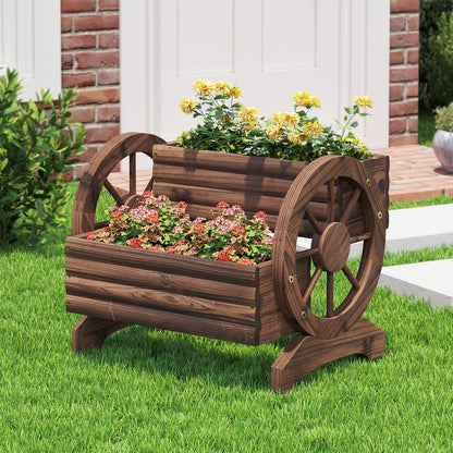 Wooden Wagon Planter Wooden Flower Cart with Wheels Outdoor Garden Planter, Decor Planter for Patio Balcony Decoration Succulent Flower Pot for Indoor Backyard Balcon planters (Carbonized)