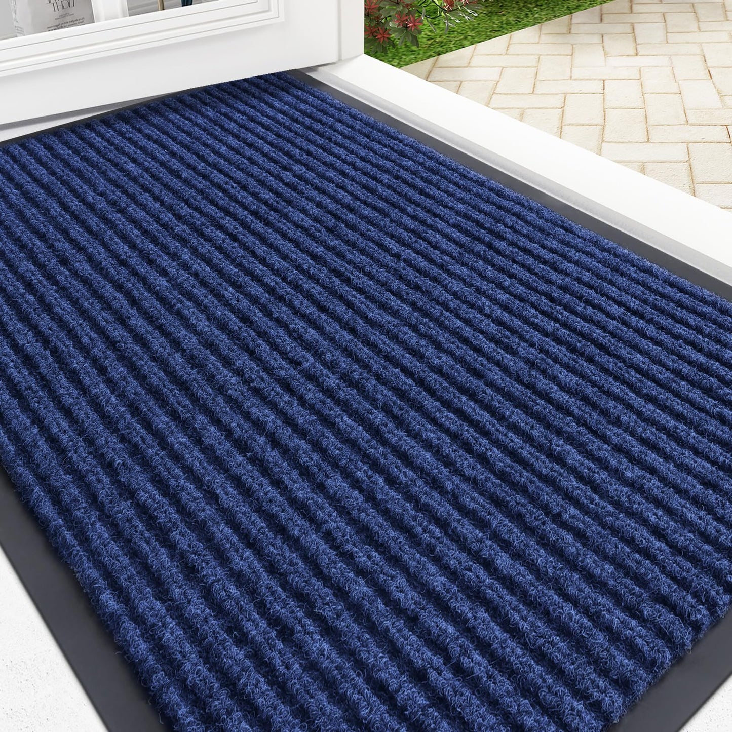 OLANLY Front Door Mat Indoor Outdoor Entrance, Waterproof Heavy Duty Doormat, Fade Resistant, Low Profile, Easy Clean Patio Porch Welcome Floor Mats for Entry, 35x23, Blue