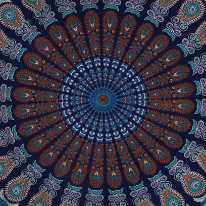 Bless International Handmade Indian hippie Bohemian Psychedelic Peacock Mandala Wall hanging College Dorm Beach Throws Table Cloth Bedding Tapestry (Blue Green, Queen(84x90Inches)(215x230Cms))