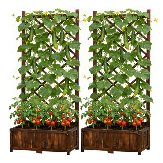 Anraja Raised Garden Bed with Trellis Wooden Planter Box Set of 2 Outdoor Wood Compact Privacy Screen for Climbing Plant Flower Patio Tomato Vegetable Herb Balcony Porch 29.5" L x 17.0" W x 67.0" H