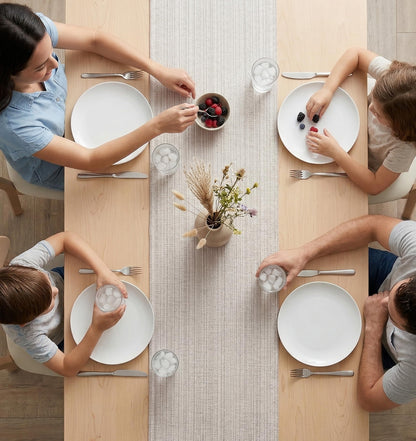 PurpleEssences Chambray Table Runner with Fringes - 100% Cotton, 13x72 Inch - Rustic Farmhouse Table Décor, Reusable, Machine Washable for Dining Tables - Spring Easter Summer - Royal Linen & H.White