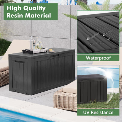 LHBGO 80 Gallon Deck Box Large Outdoor Storage Boxfor Patio Furniture,Outdoor Cushions, Garden Tools, Sports Equipment and Pool Supplies, Waterproof, Resin, Lockable