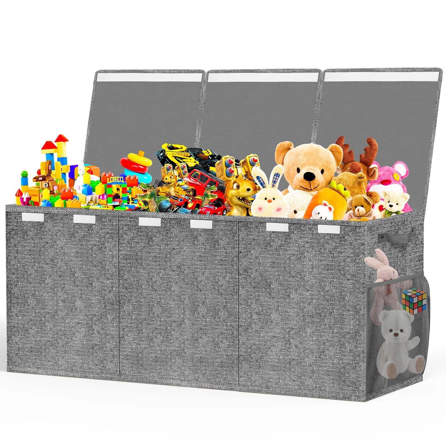 Beadsky Extra Large Toy Box, Toy Chest for Toddlers with Lids, Collapsible Toy Storage Organizer, Kids Bin Boxes Storage Basket for Boys, Girls, Nursery, Living Room, Playroom, 40"x14"x16", Gray