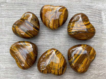 Tiger Eye Gemstone Hearts, Polished Tiger Eye Puffy Hearts, Tiger Eye Crystal Palm Stone, Tiger Eye Healing Crystal Hearts (1 Heart)