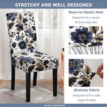 Lalluxy Chair Covers for Dining Chair Set of 4, Stretchy Soft Parson Chair Covers Removable Washable Kitchen Dining Room Chair Slipcovers with Elastic for Universal Fit (Dark Flowers II)