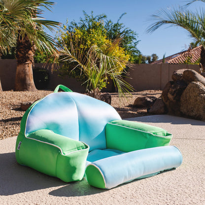 Big Joe Lazy Lounger No Inflation Needed Pool Float with Headrest and Footrest, Rolling Wave Aqua Double Sided Mesh, Quick Draining Fabric, 3.5 feet Lounger