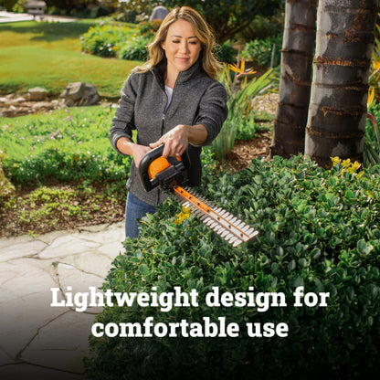 WORX 22" Cordless Hedge Trimmer, Electric Hedge Trimmer with Dual-Action Blades, Lightweight Bush Trimmer with 4.4 LBS, Battery & Charger Not Included, WG261.9