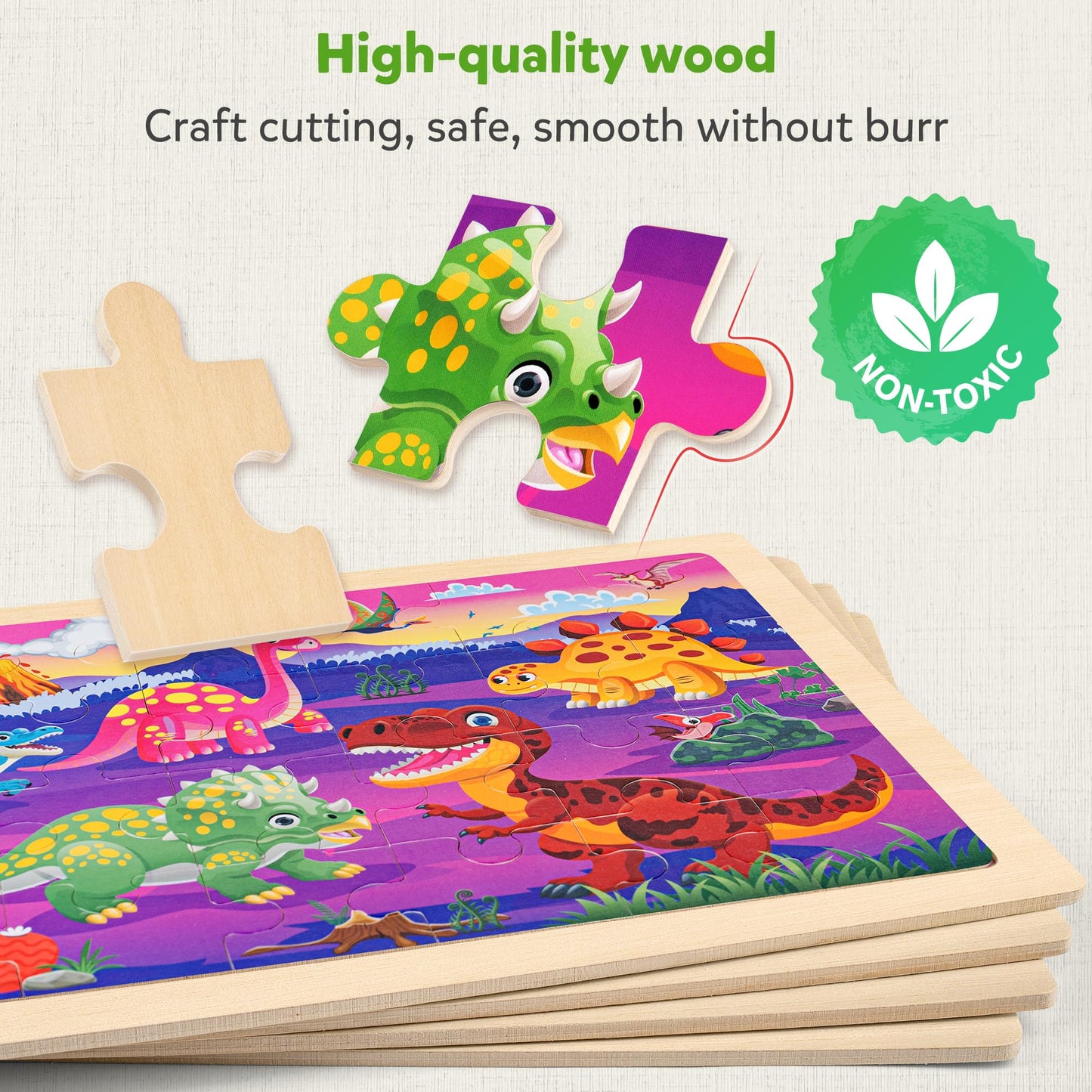 SYNARRY Large Wooden Dinosaur Puzzles for Toddlers 3-5, Wood Puzzles for Kids Ages 4-6, Dinosaur Toys for Kids 3-5, Preschool Educational Learning Toys, Easter Basket Stuffers for Boys Girls