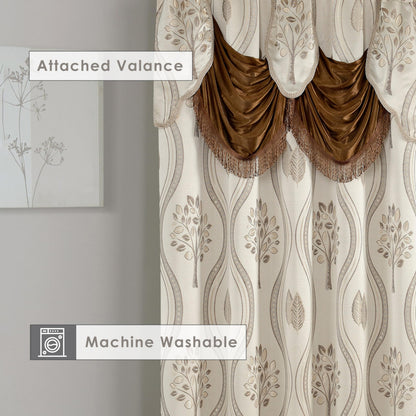 Elegant Comfort Luxurious Beautiful Curtain Panel Set with Attached Valance and Backing 54" X 84 inch (Set of 2), Beige