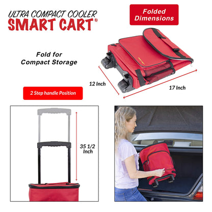 dbest products Ultra Compact Cooler Smart Cart, Red Insulated Collapsible Rolling Tailgate BBQ Beach Summer