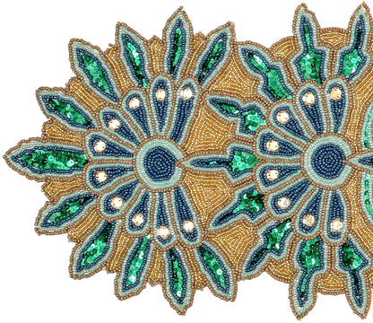Green Gold Beaded Table Runner 36 Inches Long - Beautiful Fancy Elegant Decorative Handmade Glitz Table Runner for Dining Table Décor, Easter, Farmhouse, Living Room, New Year, Christmas - 13x36 Inch