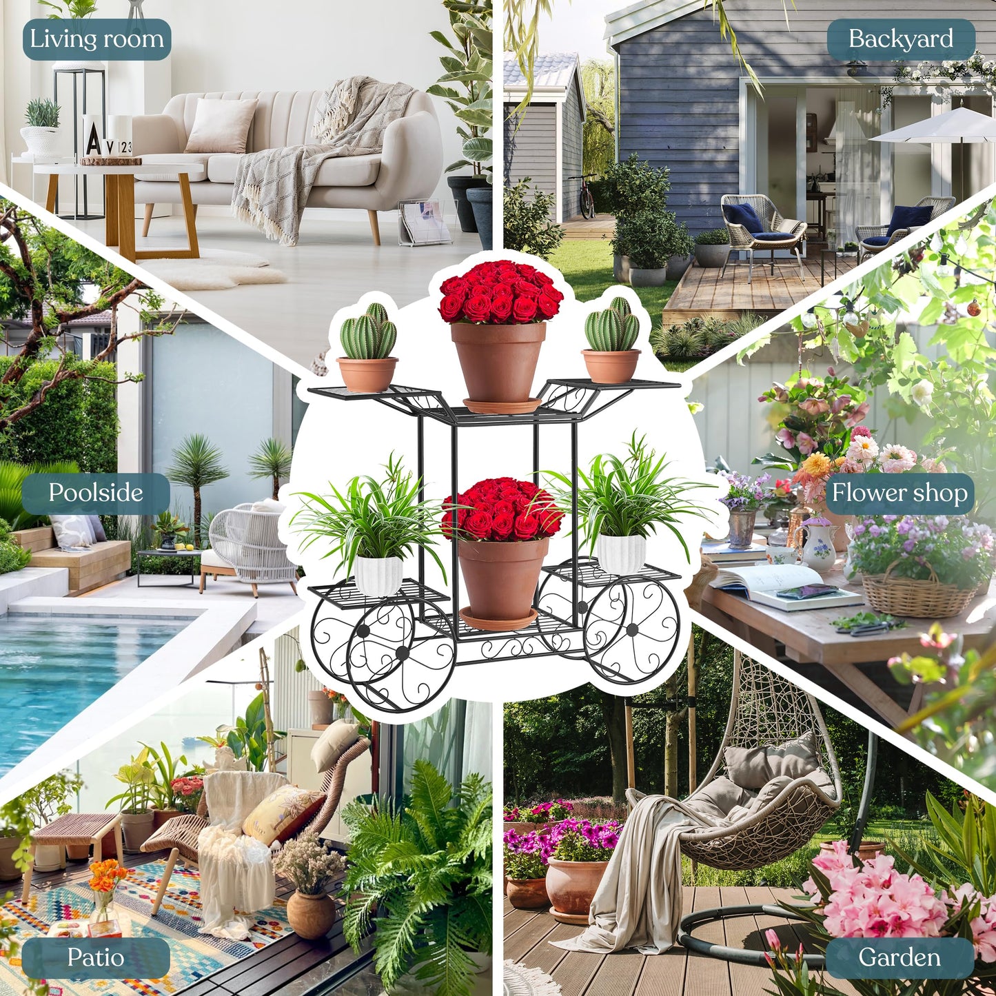 Sorbus® Garden Cart Stand & Flower Pot Plant Holder Display Rack, 6 Tiers, Parisian Style - Perfect for Home, Garden, Patio (Black)