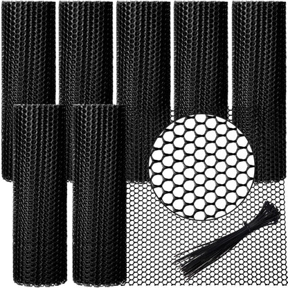 Landical 6 Rolls Plastic Chicken Wire Fencing Mesh 15.7 in x 10 ft Each Plastic Mesh Fence with Zip Ties Hexagonal Poultry Netting Garden Fencing Cat Fencing and Bird Netting(Black)