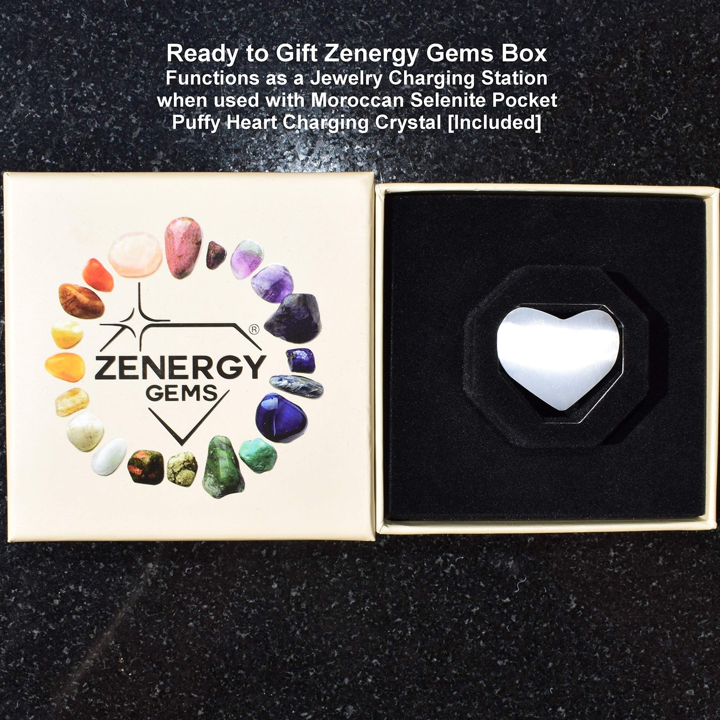 Zenergy Gems Charged Premium Natural 7 Chakra Selenite Crystal 8mm Bead Bracelet + Moroccan Selenite Charging Crystal [Included]