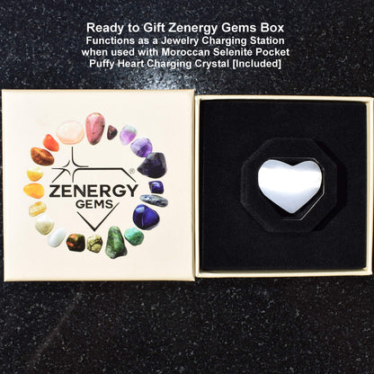 Zenergy Gems Charged Premium Natural 7 Chakra Selenite Crystal 8mm Bead Bracelet + Moroccan Selenite Charging Crystal [Included]