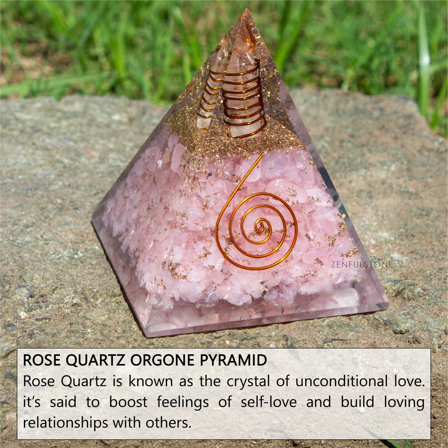 Rose Quartz Orgone Pyramid for Peace, Calm & Unconditional Love, Confidence & Protection | Orgonite pyramids with Copper Coil and Crystal Quartz for Chakra Protection