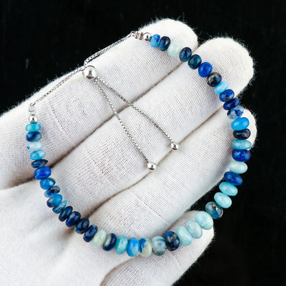 CRYSTALIS Copper Afghanite Lapis Lazuli Beads Slider Bolo Bracelet, High Grade Beaded Crystals, Chakra Healing Gemstone, Gift Giving Women Jewelry, 925 Sterling Silver Slider 10 inch