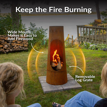 Sunnydaze Santa Fe 50-Inch Chiminea Outdoor Fire Pit - Wood-Burning Chiminea Outdoor Fireplace with Wood Grate - Rustic Patina Finish