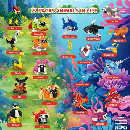 Party Favors for Boys Girls Ages 6 8 10 12, 22 Pack Animals Building Block Toy Stocking Stuffers Classroom Prizes Goodie Bags Fillers Building Set, Valentines Day Christmas Birthday Gifts for Kids