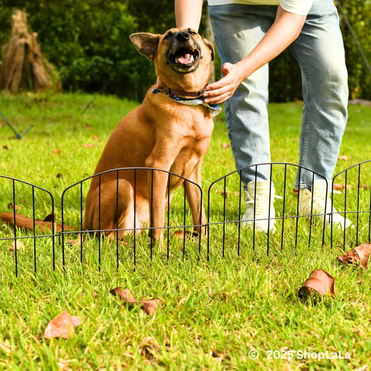 ShopLaLa Garden Fence Border (10 Panels) 13in(L) x 16.5in(H) Decorative Metal Wire Animal Barrier Fencing, Rustproof Flower Edging for Landscape Patio Outdoor Decor, Dog Gates and Border Black M-L16.5