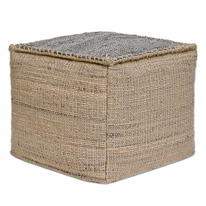 Ash Grey Jute Pouf Ottoman 18x18x14 Inch Handmade Braided Natural Jute & Cotton Floor Pouf, Boho Footstool for Living Room, Bedroom, Extra Seating & Décor