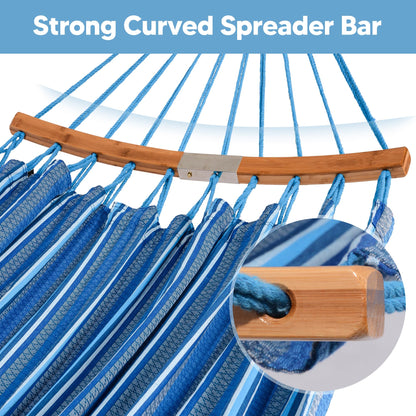 SUNCREAT Hammocks Double Hammock with Curved Spreader Bar, Outdoor Portable Hammock with Carrying Bag & Tree Straps for Bedroom, Patio, Backyard, Balcony, Max 450lbs Capacity, Blue