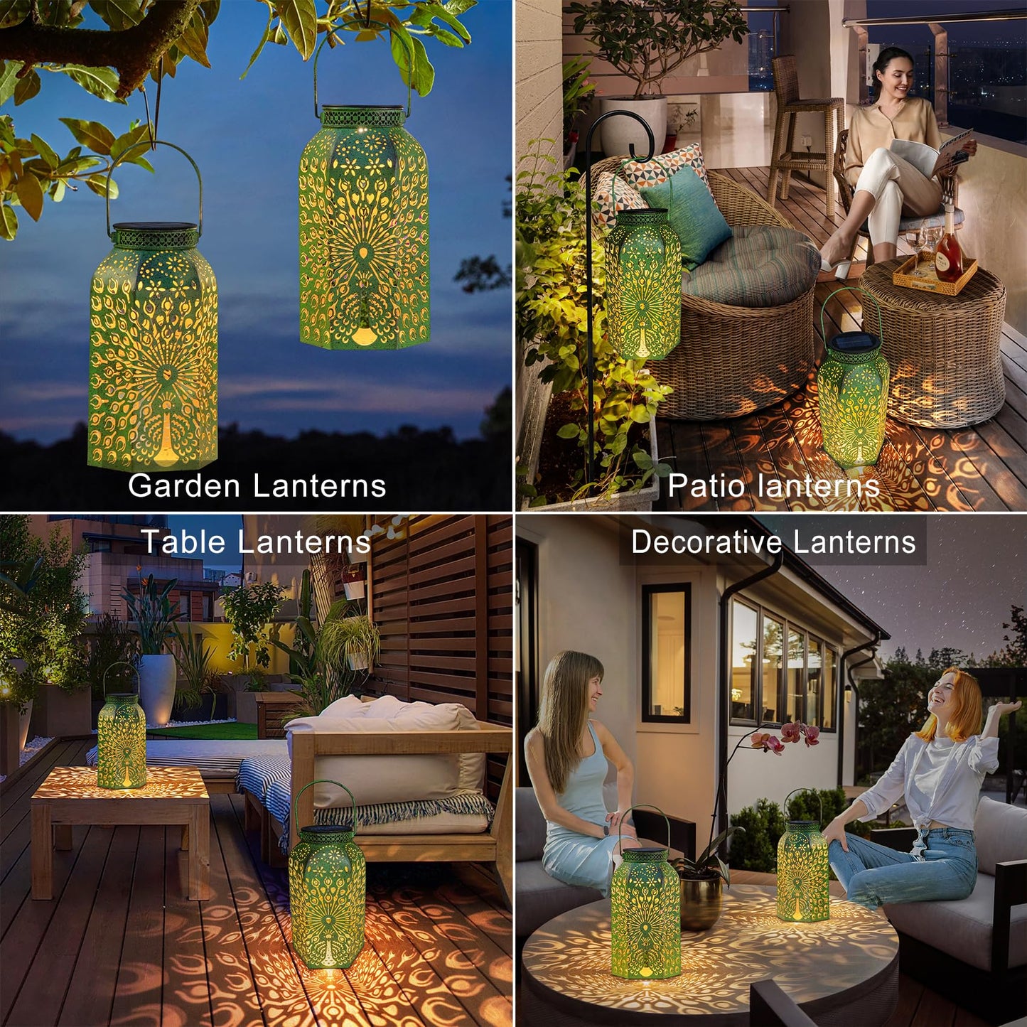 Homeimpro Solar Outdoor Lanterns Waterproof Peacock Gardening Gifts for Mom, Big Solar Garden Yard Art, Outside, Patio, Birthday Mothers' Day Gifts Grandma Wife (2Pack, Antique Green)