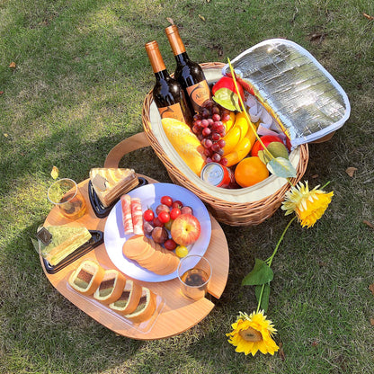 Hap Tim Wicker Picnic Basket Set for 2 with Mini Folding Wine Picnic Table & Large Insulated Cooler Bag & Cutlery Service Kits for 2 Person, Couples Gifts, Wedding Gifts (Y2209-2-CM)