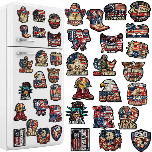 Chapou 20 Pcs 4th of July Patriotic Diamond Art Magnets 250th Anniversary Eagle Diamond Painting Magnets Memorial Day Red White Blue American Flag Magnetic Gem Art Stickers Kits for Adults DIY Decor