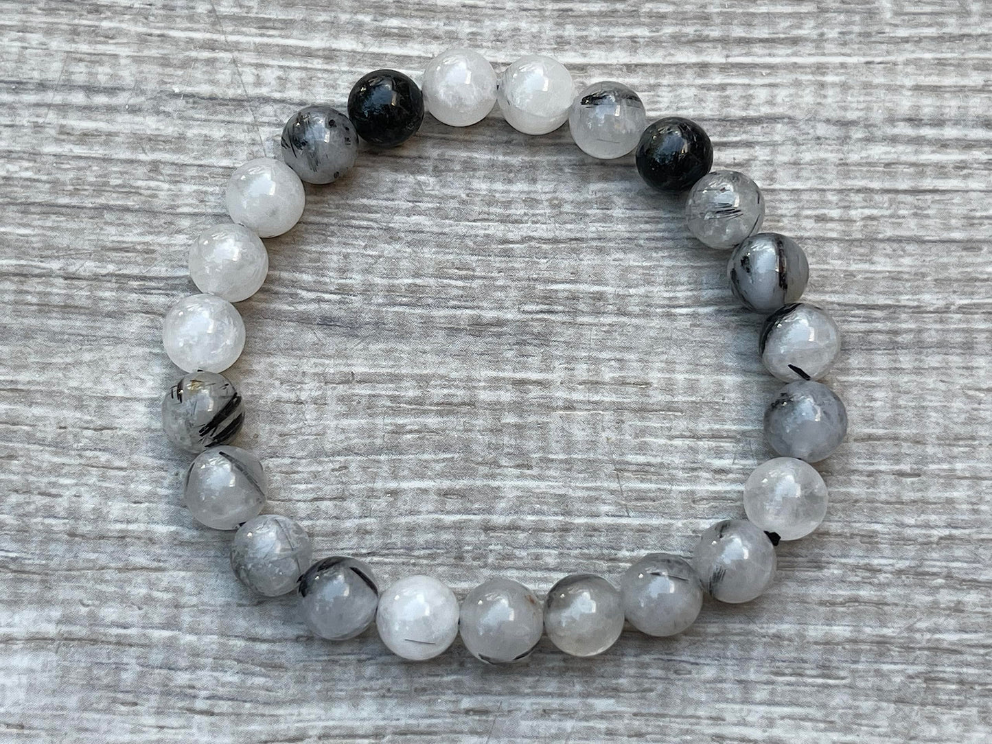 GAF TREASURES Black Rutilated Quartz Crystal Bead Bracelet 8mm, Genuine Black Rutilated Quartz Stretch Gemstone Bracelet, Healing Crystal Bracelet, Gift for Men & Women (1)