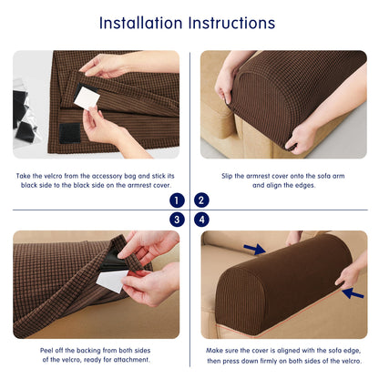 SUBRTEX Stretch Couch Arm Covers Set of 2, Checkered Sofa Arm Slipcovers, Anti-Slip Armrest Covers for Recliner and Armchairs, Pet Proof, High Stretchy, Hook & Loop Tape, Chocolate