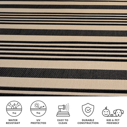 SAFAVIEH Washable Rug Outdoor Courtyard Collection - 10' x 14', Black & Bone, Non-Shedding & Easy Cleaning, Ideal for Patio, Backyard, Mudroom (CY6062-216)