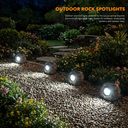 Solar Rock Lights Outdoor – 2 Pack Waterproof LED Landscape Garden Spotlights, Realistic Stone Design, Wireless Solar Powered Pathway Lights for Yard, Walkway, Patio & Lawn Decoration (Auto On/Off)